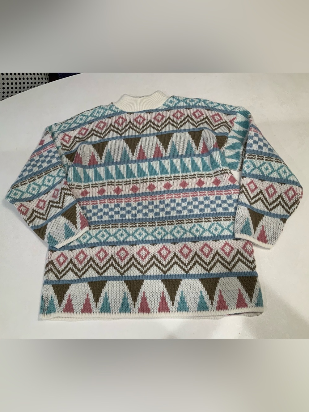 Vintage Croquet Club Sweater Fair Isle Pattern Large Geometric All Over Print L